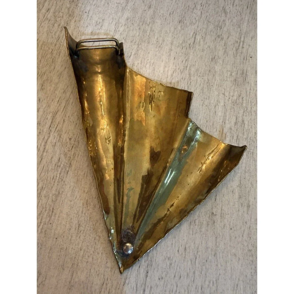 Vintage Brutalist Mixed Metal Belt Buckle Brass Copper Abstract Sculptural Fan